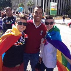 USC's first chief diversity officer John Dozier joined LGBT students for the Pride Parade before the kick-off of LGBT History Month. 