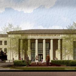 The Senate Street entrance of the new School of Law Building.