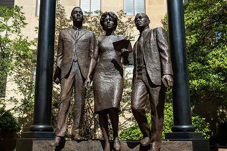 Bronze statue honoring the first 3 african americans admitted to the University of South Carolina