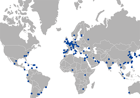 Map of Global Carolina activities show as dots across the world