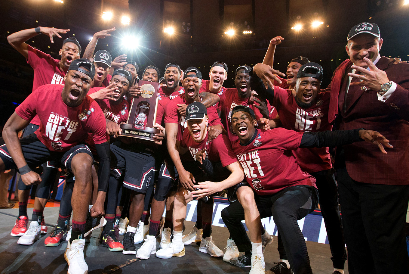 South Carolina Men's Basketball team celebrating being in the Final Four