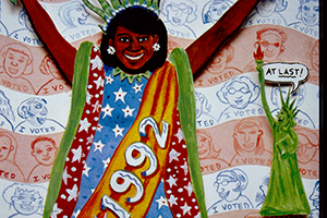 mural of an African American woman reading 1992 on her sash.