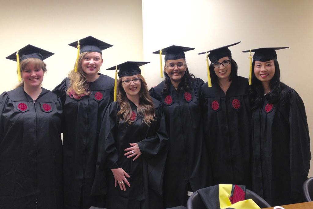 Graduation, May 2016: Rachel Acheson, Megan Coker, Lindsay Rogillio, Ashley Woodruff, Amanda Bullington, Yuan Li