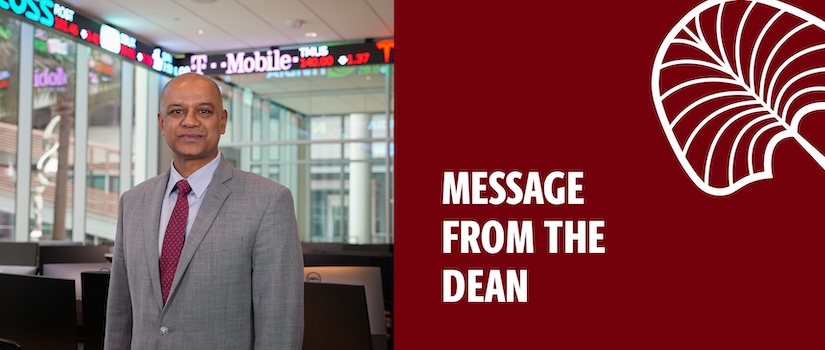 Moore School Dean, Rohit Verma with text: Message from the Dean