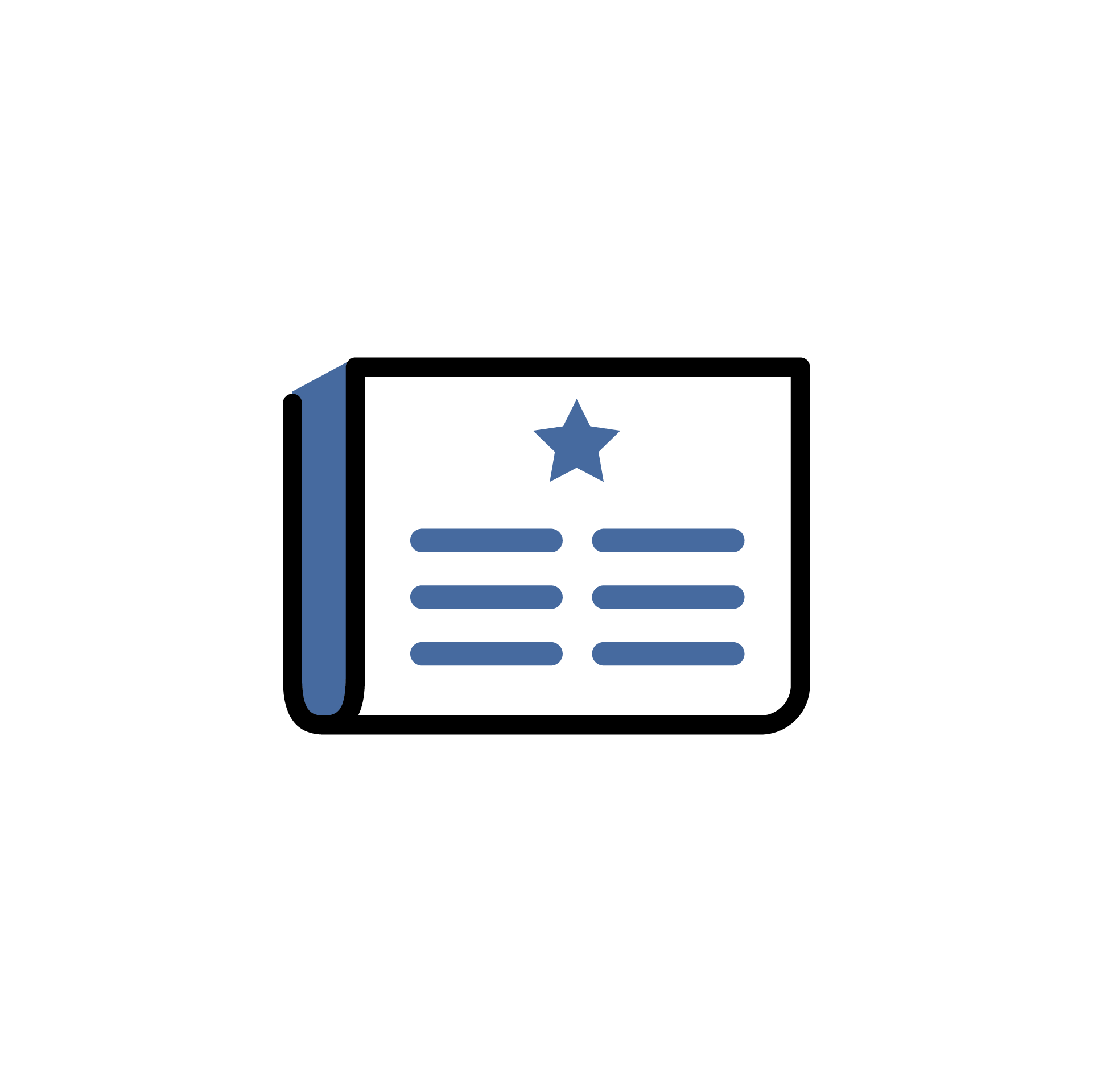 Blue and black graphic of a newspaper with a star on top.