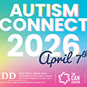 AutismConnect 2026 event graphic promoting an autism community conference in Columbia.