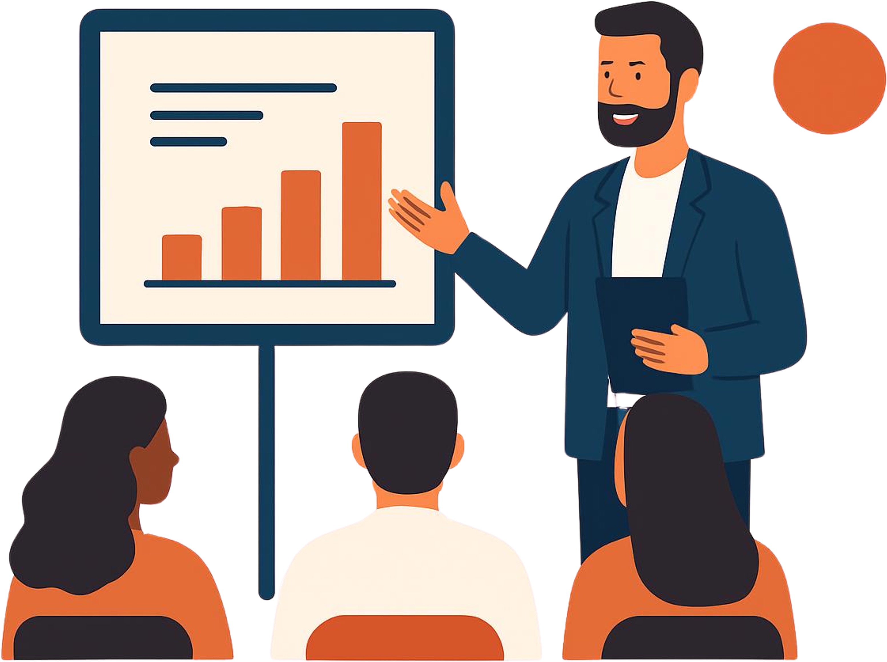 graphic of people sitting and watching a person present a graph