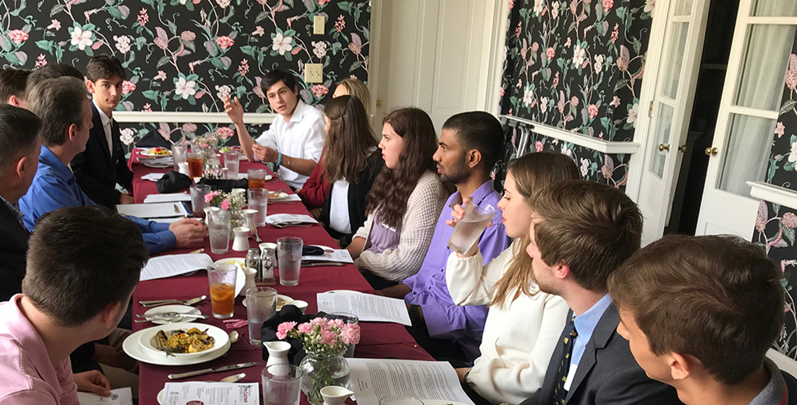 Student Advisory Council members enjoy a lunch meeting with faculty director Dirk Brown