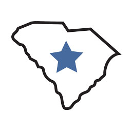 outline of the state of south carolina with blue star in the center