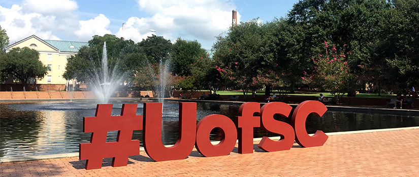 UofSC letters in front of the reflecting pond
