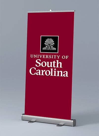 Pop up banner with the University of South Carolina logo on a garnet background.