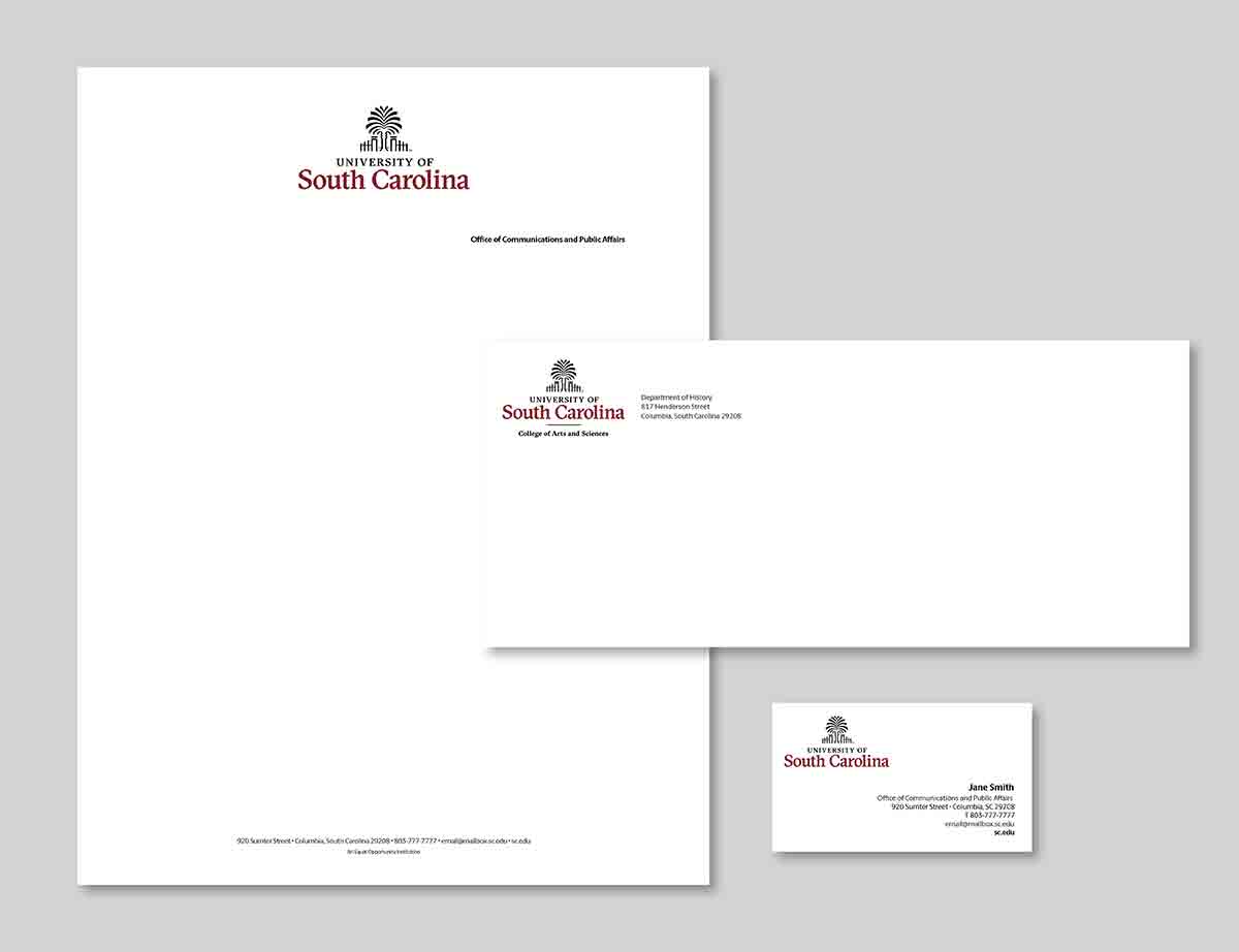 example of lettrhead, business cards and envelopes