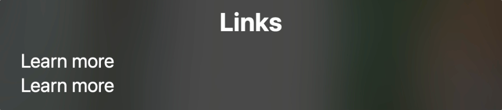 A screenshot of the VoiceOver links menu, with two links listed: learn more and learn more.