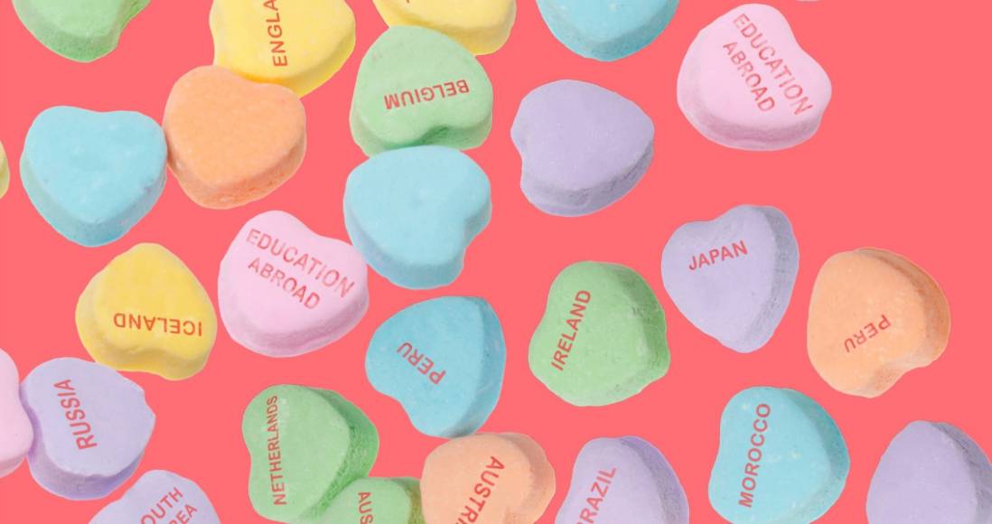 images of heart-shaped candies with various countries' names on them