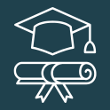Icon of graduation cap and degree certificate