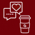 Icon of speech bubbles with a cup of coffee