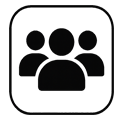 Black and white icon of three people, representing a team or group, often used for ‘Meet the Team.