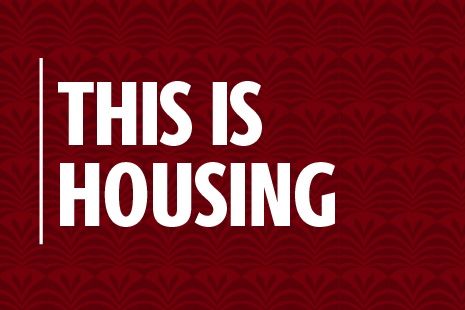 This is housing with garnet and black palm background