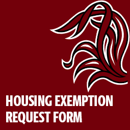 Housing Exemption Request From with Gamecock Tailfeathers graphic on the side