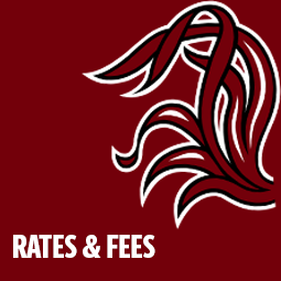 rates and fees graphic with gamecock tailfeathers