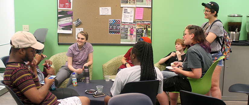 Students gather for fun and conversations in the lounge.