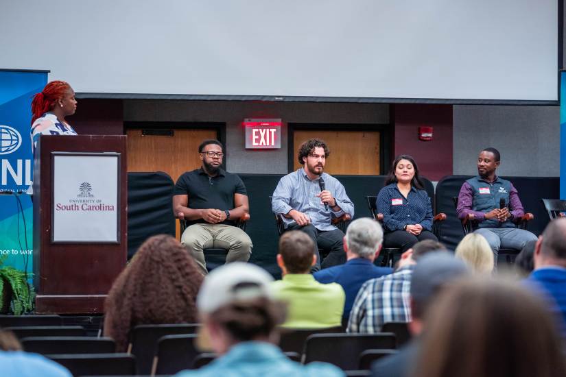 Panel led by Johnnae Roberts featuring SRNL scientists Sean Noble, Raden Gustinvil, Christian Harrision, and Jeanette Pina