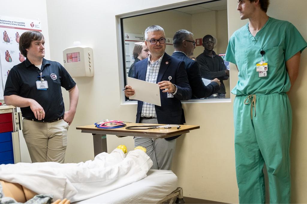 Interprofessional Simulation Experience - April 15, 2026: Dr. PK Krajacic (Senior Associate Dean of Medical Education) with a pharmacy and medical student)