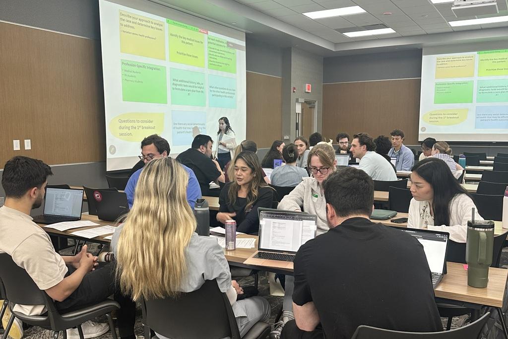 IP Geriatric Medication Review – student team discussions another group (medical, physician assistant, pharmacy students)