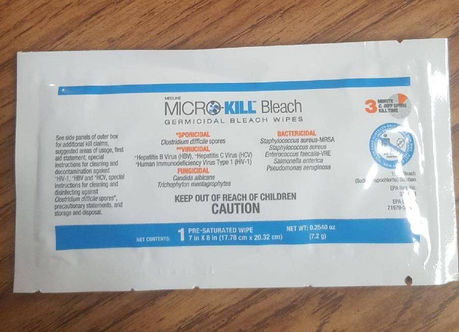 Germicidal Bleach Single Wipe Packet