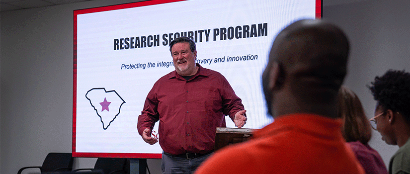Bob Wertz, Director of Research Training, delivers a course on Research Security Training.