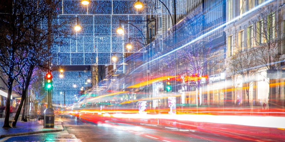 Light from car shooting down street