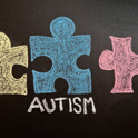Autism and puzzle pieces on chalkboard
