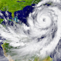 Satellite image of a hurricane over the atlantic