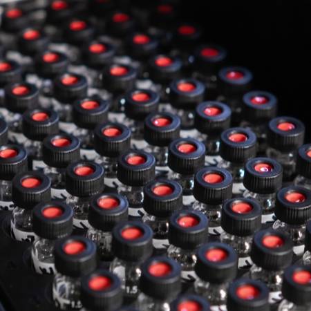 Vials with black caps.