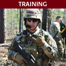 Man in camouflage uniform. Headline: Training