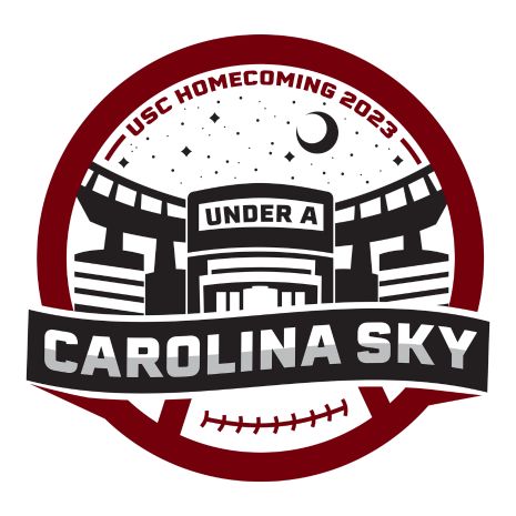 Garnet homecoming logo saying "USC Homecoming 2023 - Under a Carolina Sky"