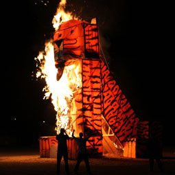 a large tiger effigy burning