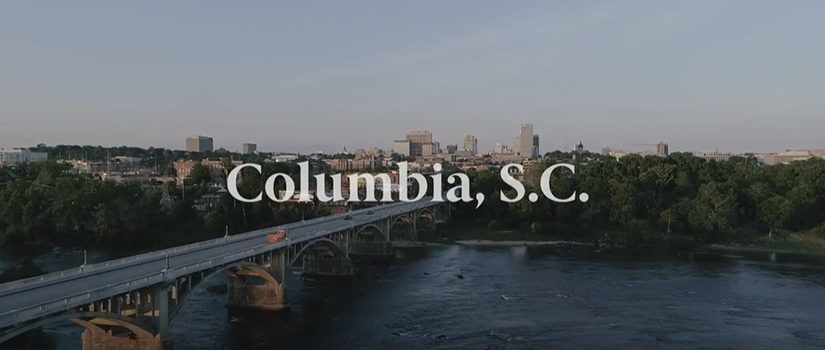 Drone shot of the city of Columbia 