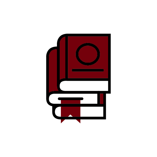 Stack of three books icon in garnet