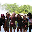 group of students in front of the thomas cooper library fountain