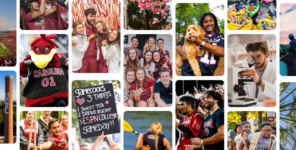 Collage of photos with students and other events around campus
