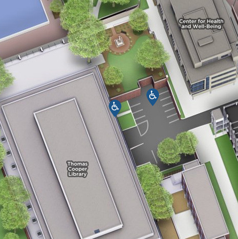 Map of Thomas Cooper Library exterior showing disability parking area