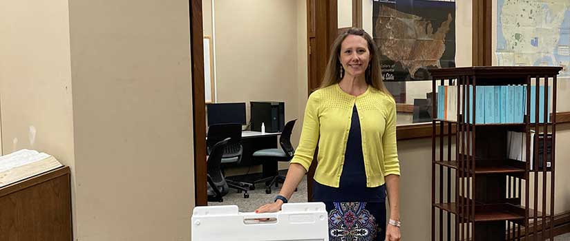 Stacy in front of the Data Lab