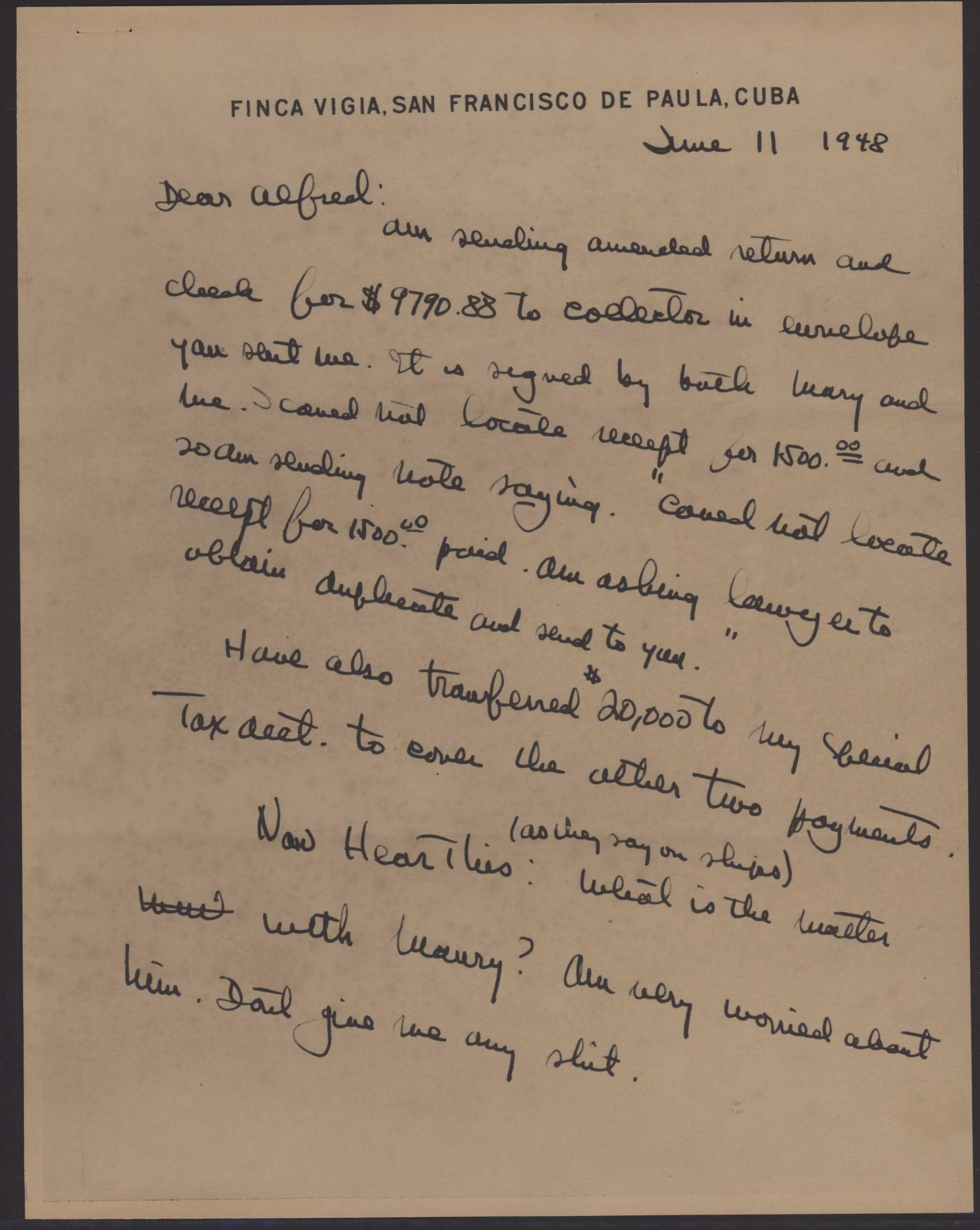 Hemingway letter