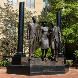 Bronze statue commemorating first three African American students admitted to USC since reconstruction.