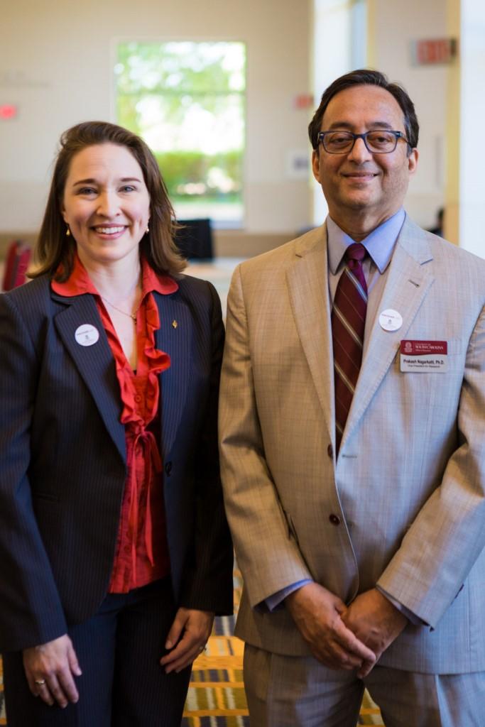 Discover USC 2018 keynote speaker, Dr. Caroline Parler Potter, poses with USC Vice President for Research, Prakash Nagarkatti, who founded Discover USC as a new annual event in 2017.
