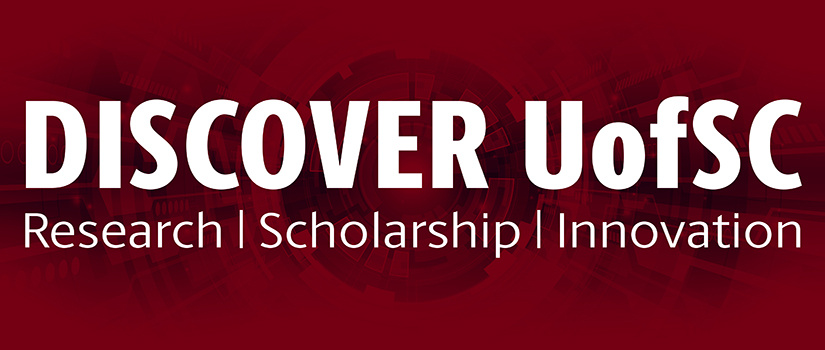 Discover UofSC logo on a background image invoking technology.