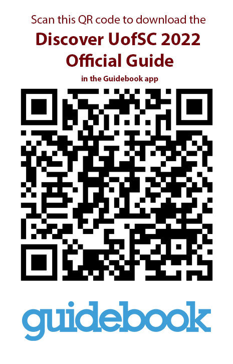 This image contains a qr code that users can scan to access the Discover UofSC 2022 Official Guide on the Guidebook app.