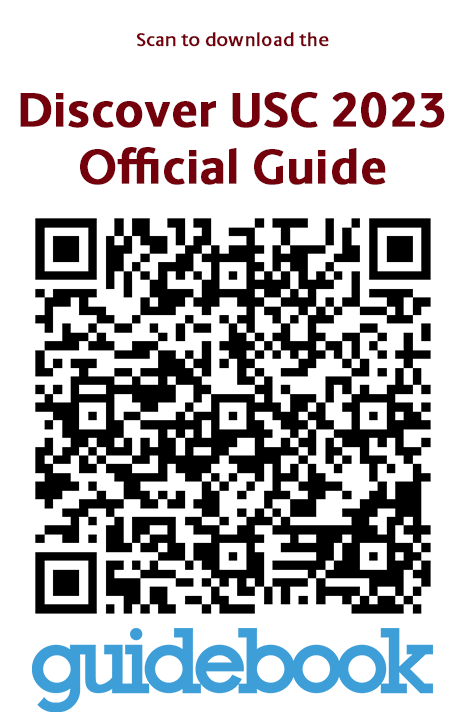 QR code to download the Discover USC 2023 Guidebook app.