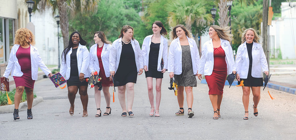 Nursing Students Walking in Downtown Walterboro.